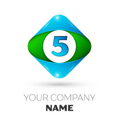Gerçekçi beş numaralı vektör logo simge beyaz arka plan üzerinde renkli rhombus. Tasarımınız için vektör şablonu