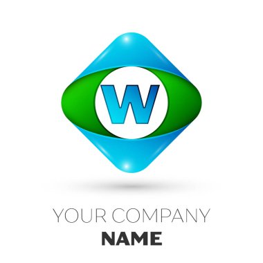 Gerçekçi mektup W vektör logo simge beyaz arka plan üzerinde renkli rhombus. Tasarımınız için vektör şablonu