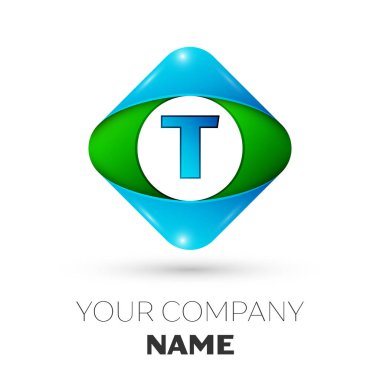 Gerçekçi mektup T vektör logo simge beyaz arka plan üzerinde renkli rhombus. Tasarımınız için vektör şablonu