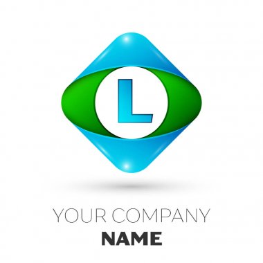 Gerçekçi L harfi vektör logo simge beyaz arka plan üzerinde renkli rhombus. Tasarımınız için vektör şablonu