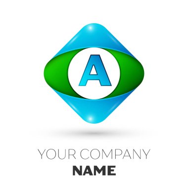 Gerçekçi harf A vektör logo simge beyaz arka plan üzerinde renkli rhombus. Tasarımınız için vektör şablonu