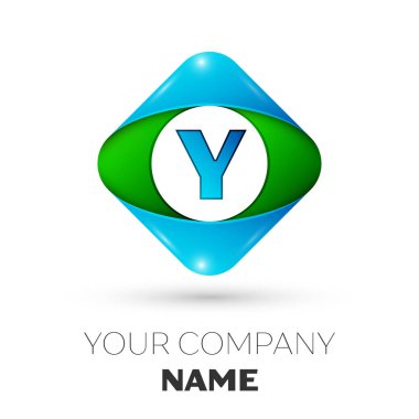 Gerçekçi mektup Y vektör logo simge beyaz arka plan üzerinde renkli rhombus. Tasarımınız için vektör şablonu