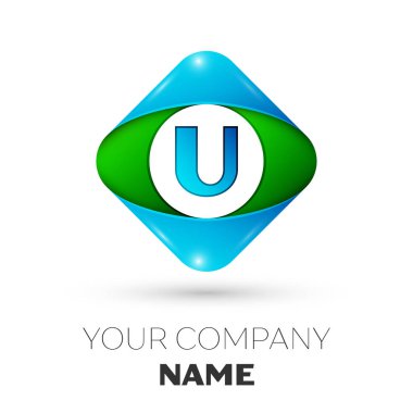 Gerçekçi harf U vektör logo simge beyaz arka plan üzerinde renkli rhombus. Tasarımınız için vektör şablonu