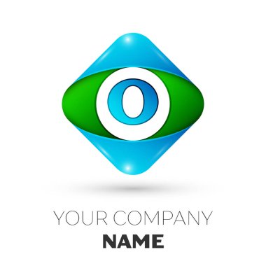 Gerçekçi harf O vektör logo simge beyaz arka plan üzerinde renkli rhombus. Tasarımınız için vektör şablonu
