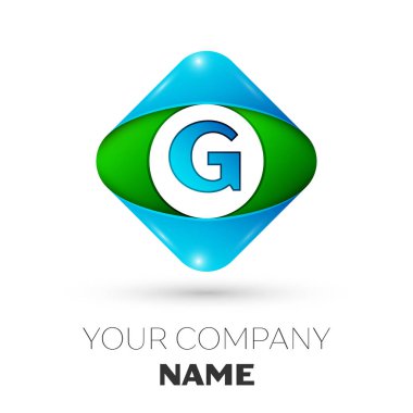 Gerçekçi mektup G vektör logo simge beyaz arka plan üzerinde renkli rhombus. Tasarımınız için vektör şablonu