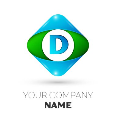 Gerçekçi mektup D vektör logo simge beyaz arka plan üzerinde renkli rhombus. Tasarımınız için vektör şablonu