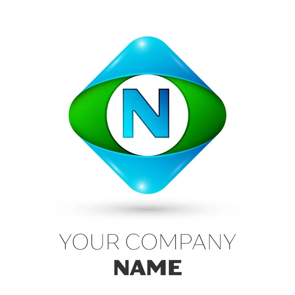 Realistiska bokstaven N vektor logotypen symbol i färgglada romben på vit bakgrund. Vector mall för din design — Stock vektor