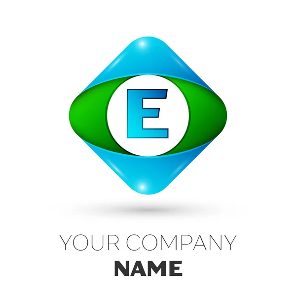 Realistyczne litera E wektor symbol logo w kolorowe romb na białym tle. Wektor szablon dla Twojego projektu — Wektor stockowy