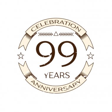 Gerçekçi doksan dokuz yıl yıldönümü kutlama logo halkalı ve şerit beyaz arka plan üzerinde. Tasarımınız için vektör şablonu