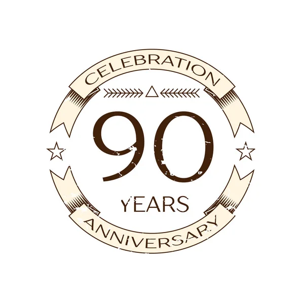 Realistiska nittio år jubileumslogotypen firande med ring och band på vitbakgrund. Vector mall för din design — Stock vektor