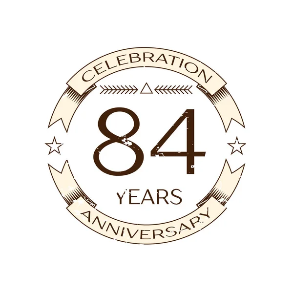 Realistyczne osiemdziesiąt cztery lata rocznica obchody logo z pierścieniem i wstążki na białe tło. Wektor szablon dla Twojego projektu — Wektor stockowy