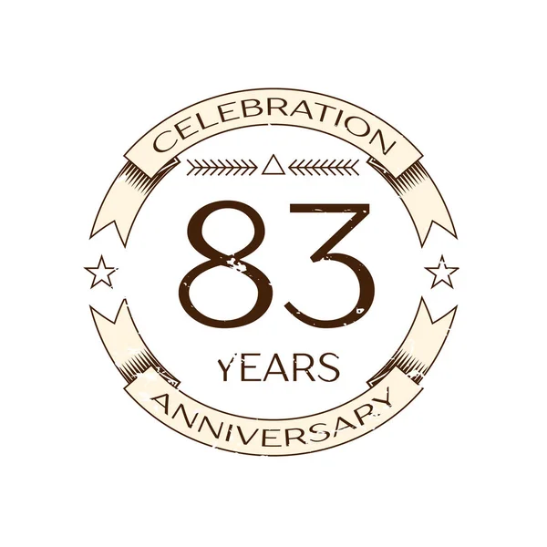 Realistische 83 Jahre Jubiläumsfeier Logo mit Ring und Band auf weißem Hintergrund. Vektorvorlage für Ihr Design — Stockvektor