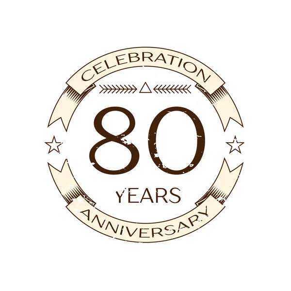 Realistiska åttio år jubileumslogotypen firande med ring och band på vitbakgrund. Vector mall för din design — Stock vektor