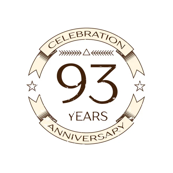 Realistyczne dziewięćdziesiąt trzy lata rocznica obchodów logo z pierścieniem i wstążki na białe tło. Wektor szablon dla Twojego projektu — Wektor stockowy