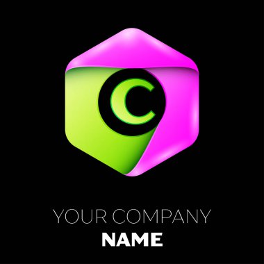 C harfi vektör logo simge renkli siyah arka plan üzerine altıgen. Tasarımınız için vektör şablonu