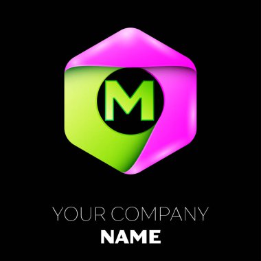 A harfi vektör logo simge renkli siyah arka plan üzerine altıgen. Tasarımınız için vektör şablonu