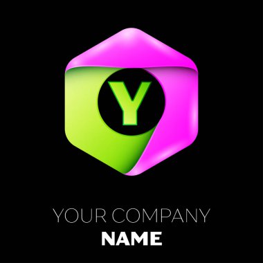 Y harfi vektör logo simge renkli siyah arka plan üzerine altıgen. Tasarımınız için vektör şablonu