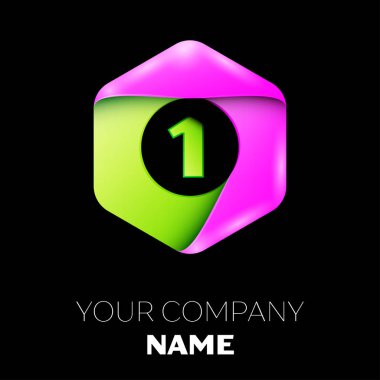 Bir numaralı vektör logo simge renkli siyah arka plan üzerine altıgen. Tasarımınız için vektör şablonu