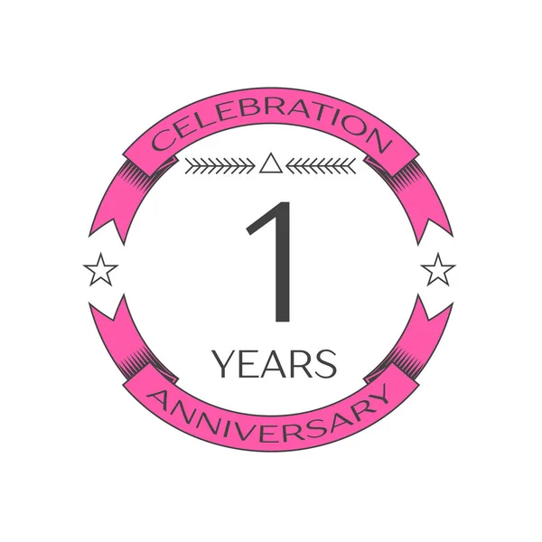 Logotipo realista de celebración de un aniversario de un año con anillo y cinta sobre fondo blanco. Plantilla vectorial para su diseño — Archivo Imágenes Vectoriales