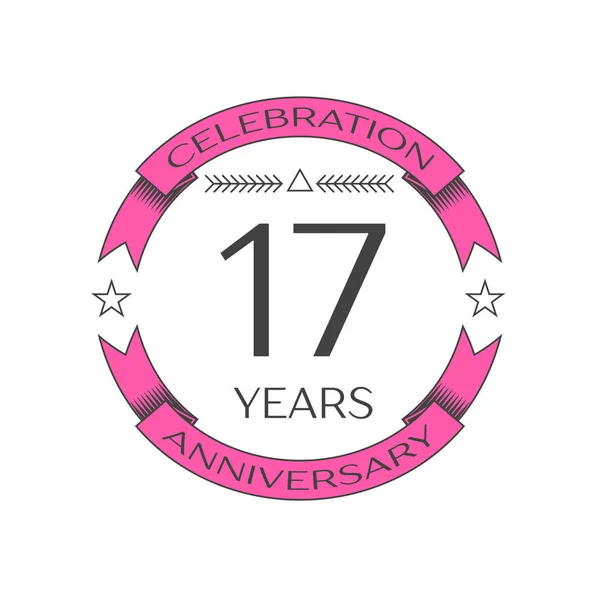Reális tizenhét éves évforduló ünneplés logó gyűrű és a szalag fehér háttér. A design vektor sablon — Stock Vector