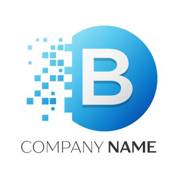 Gerçekçi mektup B vektör logo sembol ile beyaz arka plan üzerinde paramparça blok renkli daire içinde. Tasarımınız için vektör şablonu