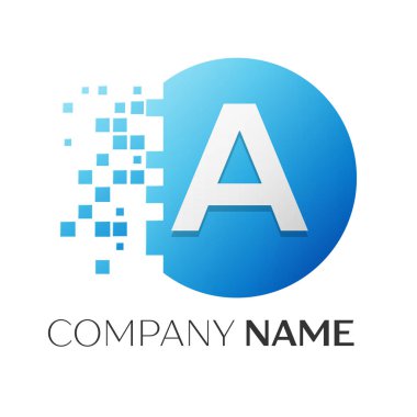 Gerçekçi mektup paramparça bloklar beyaz arka plan üzerinde renkli daireyle bir vektör logo simge. Tasarımınız için vektör şablonu