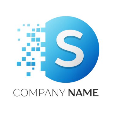 Gerçekçi Harf S vektör logo sembol ile beyaz arka plan üzerinde paramparça blok renkli daire içinde. Tasarımınız için vektör şablonu