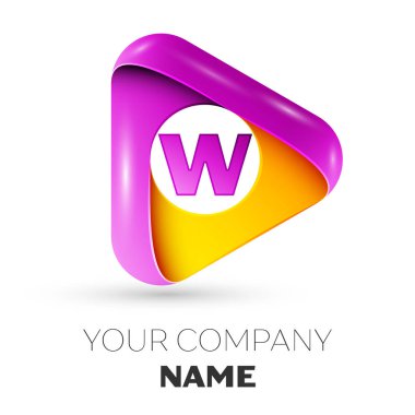 Gerçekçi harf W vektör logosu simgesi beyaz arka plan üzerinde renkli üçgen içinde. Tasarımınız için vektör şablonu