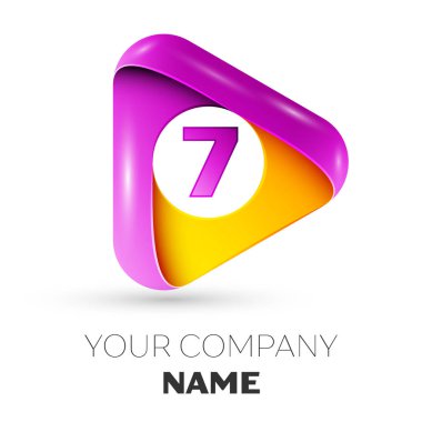 Gerçekçi yedi numaralı vektör logo simge beyaz arka plan üzerinde renkli üçgen. Tasarımınız için vektör şablonu