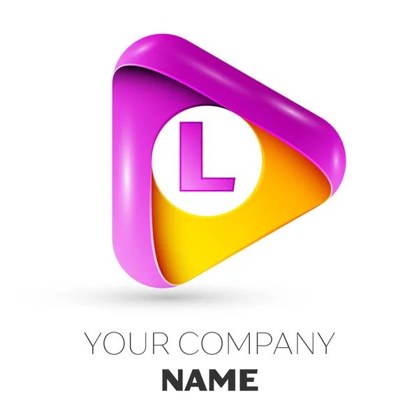 Letra realista L vector logotipo símbolo en el triángulo de colores sobre fondo blanco. Plantilla vectorial para su diseño — Vector de stock