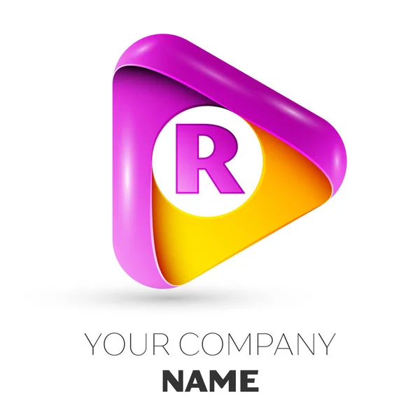 Realistic letter R vector logo symbol in the colorful triangle on white background. Vector template for your design — Stock Vector