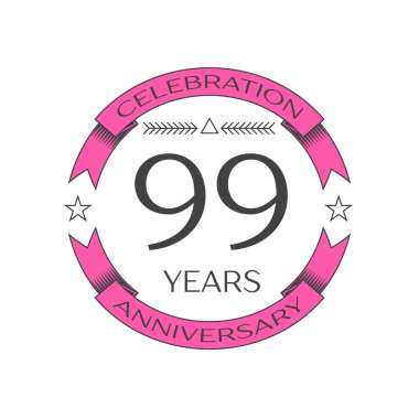 Gerçekçi doksan dokuz yıl yıldönümü kutlama logo halkalı ve şerit beyaz arka plan üzerinde. Tasarımınız için vektör şablonu