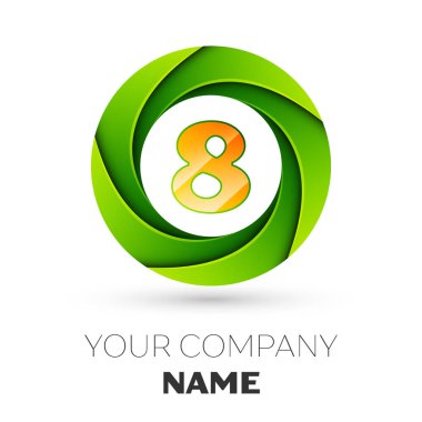 Gerçekçi sekiz vektör logosu simgesi beyaz arka plan üzerinde renkli daire içinde. Tasarımınız için vektör şablonu