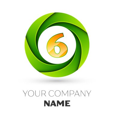 Gerçekçi altı numaralı vektör logosu simgesi beyaz arka plan üzerinde renkli daire içinde. Tasarımınız için vektör şablonu