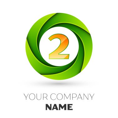 Gerçekçi iki numaralı vektör logosu simgesi beyaz arka plan üzerinde renkli daire içinde. Tasarımınız için vektör şablonu