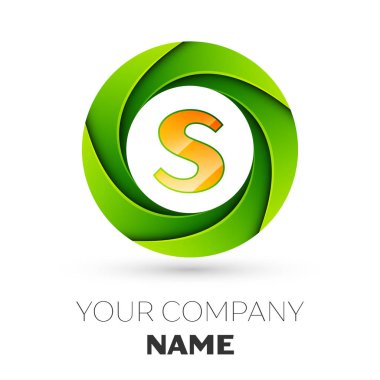 Gerçekçi S harfi vektör logosu simgesi beyaz arka plan üzerinde renkli daire içinde. Tasarımınız için vektör şablonu