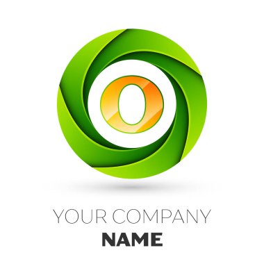 Gerçekçi harf O vektör logosu simgesi beyaz arka plan üzerinde renkli daire içinde. Tasarımınız için vektör şablonu