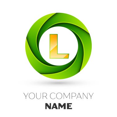 Gerçekçi L harfi vektör logosu simgesi beyaz arka plan üzerinde renkli daire içinde. Tasarımınız için vektör şablonu