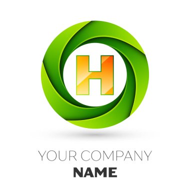 Gerçekçi H harfi vektör logosu simgesi beyaz arka plan üzerinde renkli daire içinde. Tasarımınız için vektör şablonu