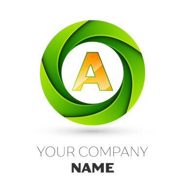 Gerçekçi harf A vektör logosu simgesi beyaz arka plan üzerinde renkli daire içinde. Tasarımınız için vektör şablonu