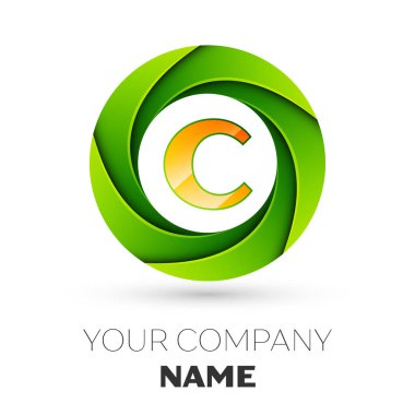 Gerçekçi harfi C vektör logosu simgesi beyaz arka plan üzerinde renkli daire içinde. Tasarımınız için vektör şablonu