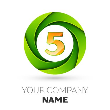 Gerçekçi beş numaralı vektör logosu simgesi beyaz arka plan üzerinde renkli daire içinde. Tasarımınız için vektör şablonu