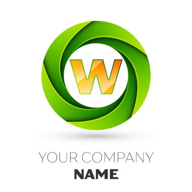 Beyaz arka plan üzerinde renkli daire içinde gerçekçi mektup W vektör logo sembol. Tasarımınız için vektör şablonu