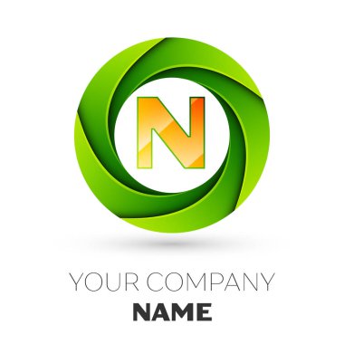 Gerçekçi harf N vektör logosu simgesi beyaz arka plan üzerinde renkli daire içinde. Tasarımınız için vektör şablonu