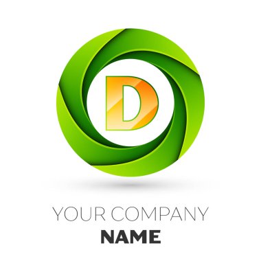 Gerçekçi mektup D vektör logosu simgesi beyaz arka plan üzerinde renkli daire içinde. Tasarımınız için vektör şablonu