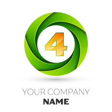 Gerçekçi dört numaralı vektör logosu simgesi beyaz arka plan üzerinde renkli daire içinde. Tasarımınız için vektör şablonu