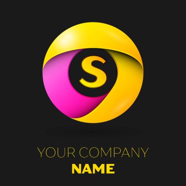 Gerçekçi Harf S vektör logo sembol siyah arka plan üzerinde renkli daire içinde. Tasarımınız için vektör şablonu