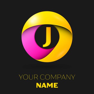 Gerçekçi harf J vektör logo sembol siyah arka plan üzerinde renkli daire içinde. Tasarımınız için vektör şablonu