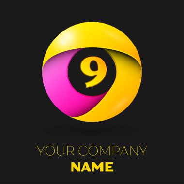 Gerçekçi dokuz numaralı vektör logo sembol siyah arka plan üzerinde renkli daire içinde. Tasarımınız için vektör şablonu