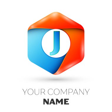 J harfi vektör logo simge renkli beyaz zemin üzerine altıgen. Tasarımınız için vektör şablonu